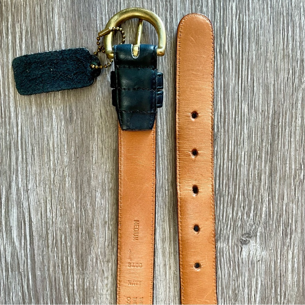 Vintage Coach 8400 Classic Navy Glove Tanned Cowhide Leather Brass Buckle Belt - Picture 15 of 16